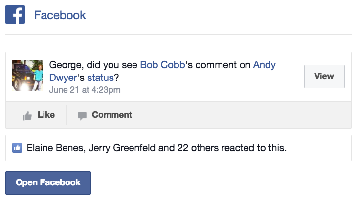 Facebook someone commented on someone's status email