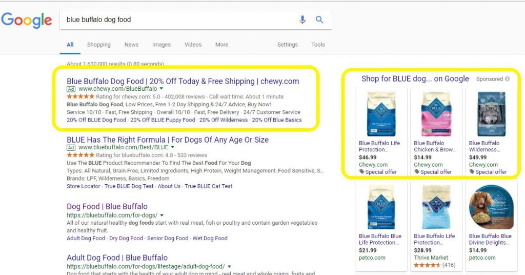 Google search result for "blue buffalo dog food"